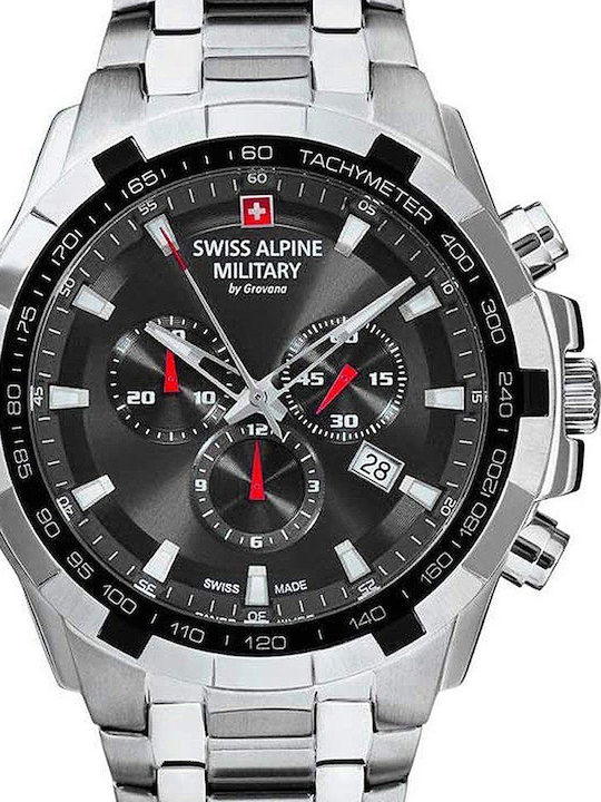 Swiss Alpine Military by Grovana Sapphire Crystal Men's Watch 42mm Chronograph Battery with Silver Metal Bracelet
