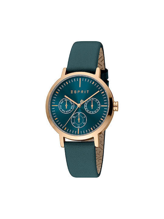 Esprit Ρολόι Χρονογράφος με Δερμάτινο Λουράκι σε Πράσινο χρώμα