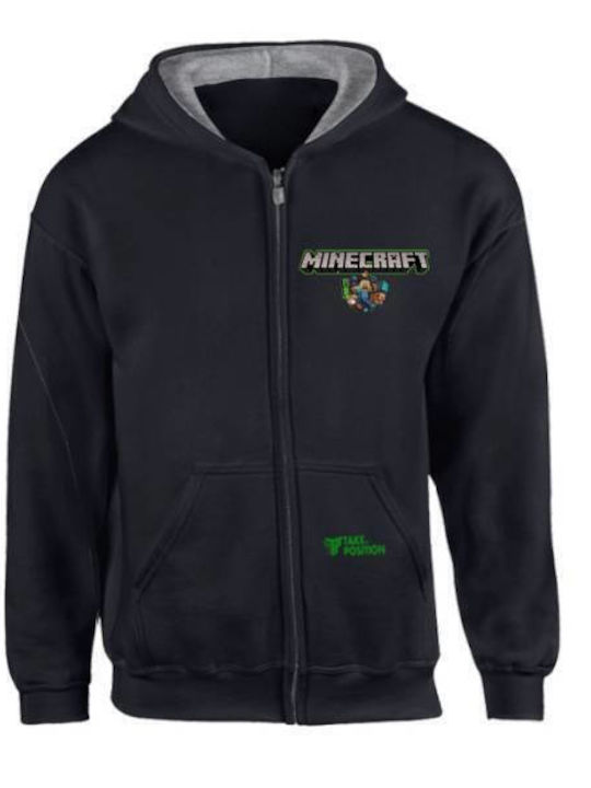 Fleece Kinder-Sweatshirt Strickjacke mit Kapuze und Taschen Schwarz