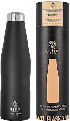 Estia Travel Flask Save the Aegean Bottle Thermos Stainless Steel BPA Free Midnight Black 750ml