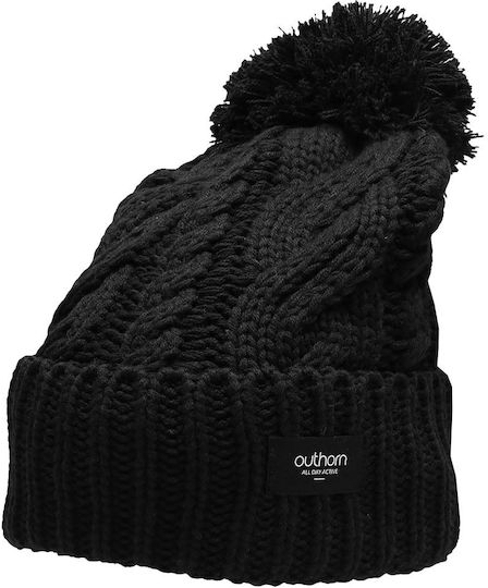 Pom Pom Beanie Beanie with Knit in Black color