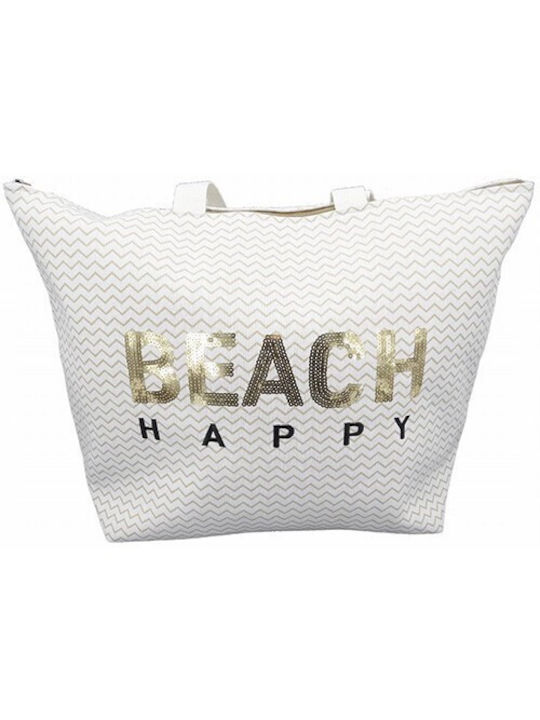 Τσάντα Θαλάσσης BEACH HAPPY Λευκό - Μπεζ Κωδ.13451