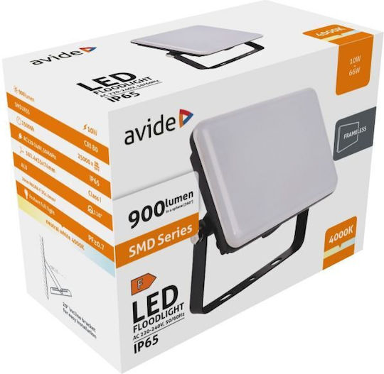 Avide Slim SMD Framelesss Στεγανός Προβολέας LED 10W Φυσικό Λευκό 4000K IP65