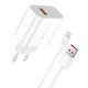 Foneng Ladegerät mit USB-A Anschluss und Kabel Blitzschlag 18W Schnellaufladung 3.0 Weißs (EU46)
