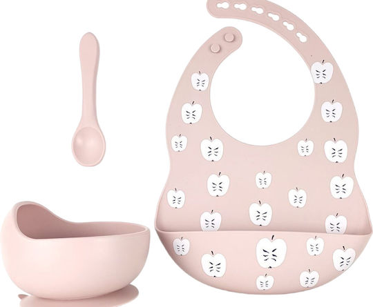 Queen Mother Set Essgeschirr Äpfel aus Silikon mit rutschfester Basis Rosa 3Stück für 6+ Monate