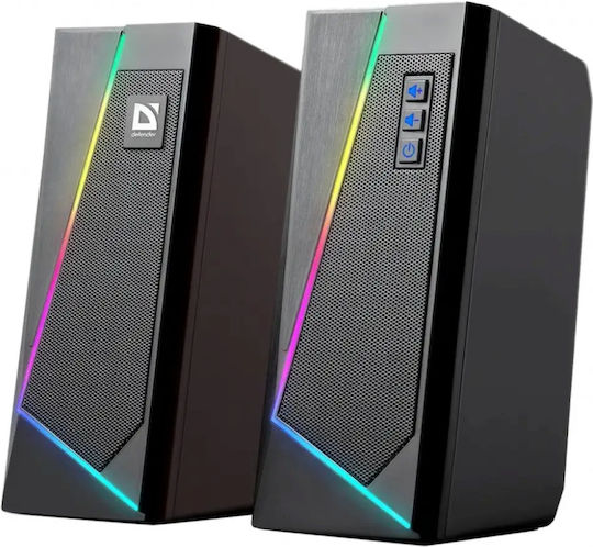 Defender Solar 3 Ασύρματα Ηχεία Υπολογιστή 2.0 με RGB Φωτισμό και Bluetooth Ισχύος 10W σε Μαύρο Χρώμα