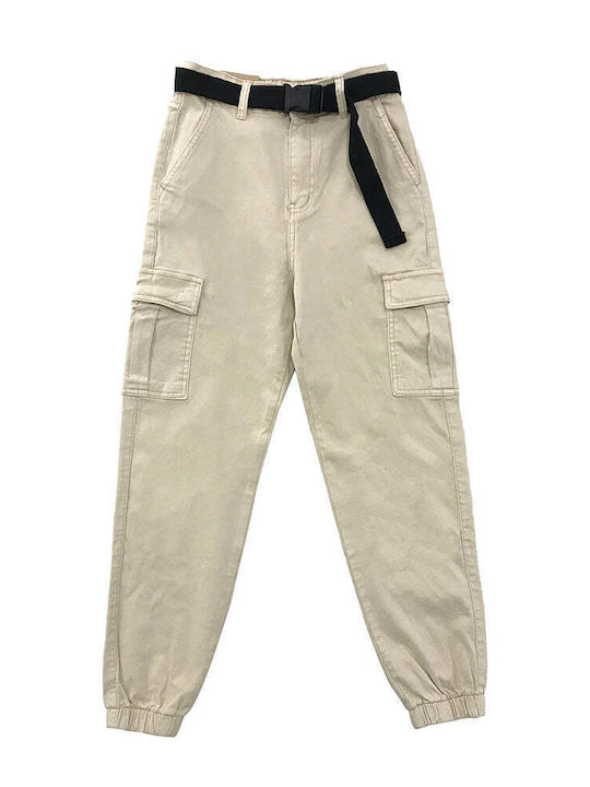 Ustyle Damen Hoch tailliert Baumwolle Cargo Hose mit Gummizug Beige