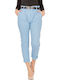 Damen Stoff Capri Hose Hellblau