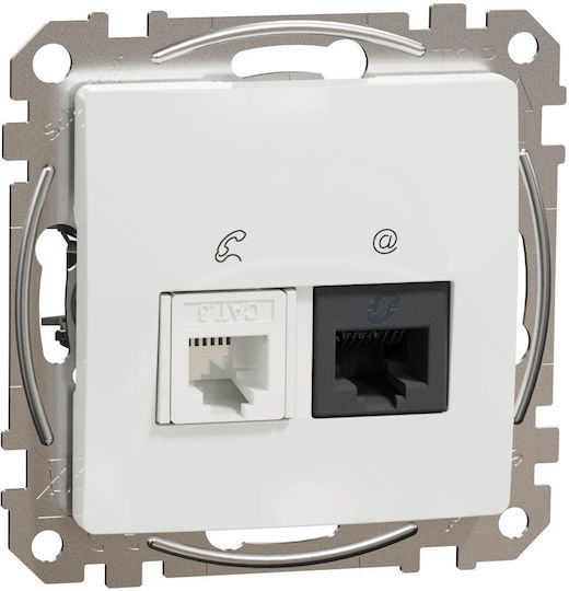 Schneider Electric Sedna Διπλή Πρίζα Δικτύου και Τηλεφώνου RJ45/RJ11 χωρίς Πλαίσιο Τύπου Cat5 σε Λευκό Χρώμα SDD111458