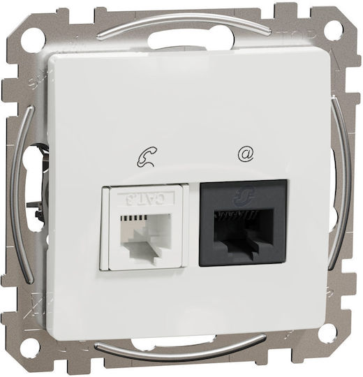 Schneider Electric Sedna Διπλός Μηχανισμός Πρίζας Δικτύου και Τηλεφώνου RJ45/RJ11 Τύπου Cat6 σε Λευκό Χρώμα SDD111468