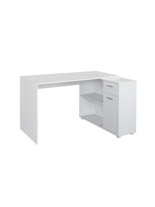 Wooden Rivera Corner Home Office Desk with Bookshelf White L120xW91.5xH75cm