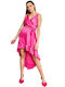 InShoes Mini Evening Dress Satin Wrap with Ruffle Fuchsia