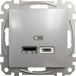 Schneider Electric Power Socket with 2 USB Ports Silver