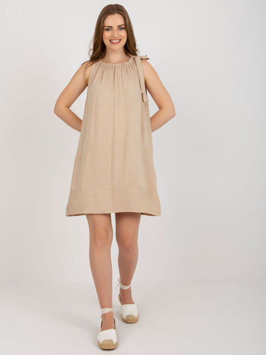 Och Bella Summer Mini Dress Dark Beige