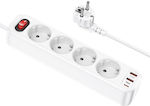 Hoco 4-Outlet Power Strip with USB 1.8m White