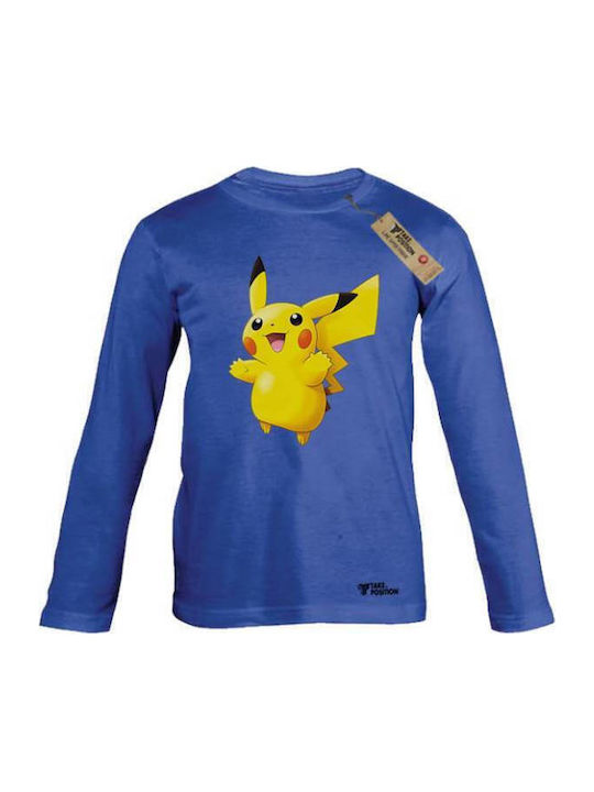 Kinderhemd Langarm Blau Pikachy