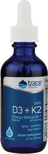 Trace Minerals Vitamin D3+K2 Vitamin for Immune System Boost & Bone Health 59ml