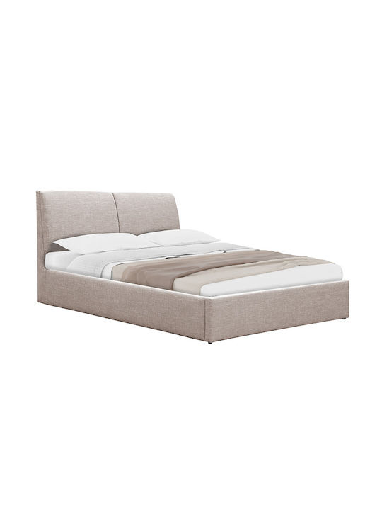 Violaine Super Double Bed Padded with Fabric with Storage Space and Slats Beige 160x200cm
