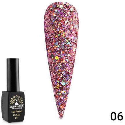 Global Fashion Diamond Ball Semipermanent Lac de Unghii 06 cu Glitter 8ml 1buc