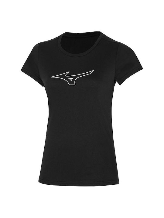 Mizuno Damen Sportlich Baumwolle Bluse Kurzärmelig Schwarz