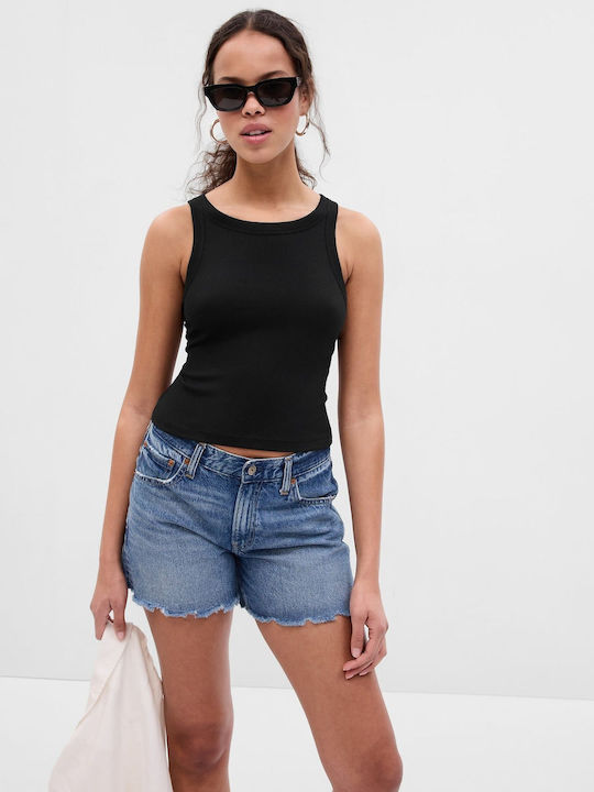 GAP Damen Sportliches Crop Top Ärmellos Schwarz