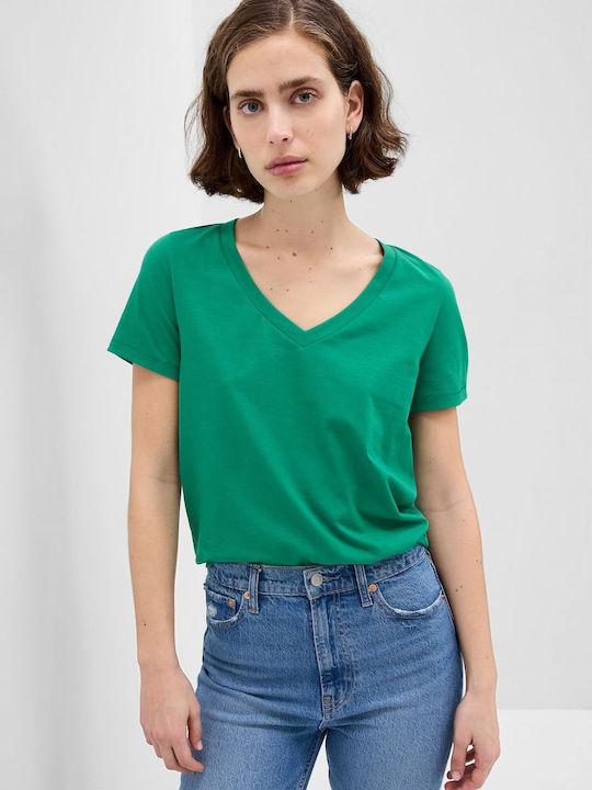 GAP Damen T-Shirt mit V-Ausschnitt Grün