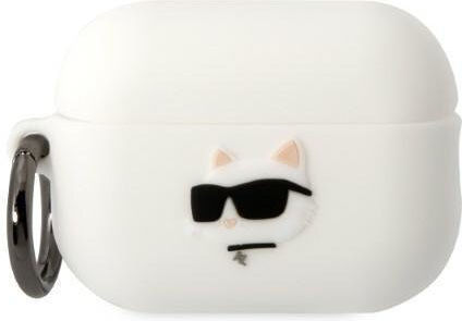 Karl Lagerfeld 3D Logo NFT Choupette Head Hülle Silikon mit Haken in Weiß Farbe für Apple AirPods Pro 2