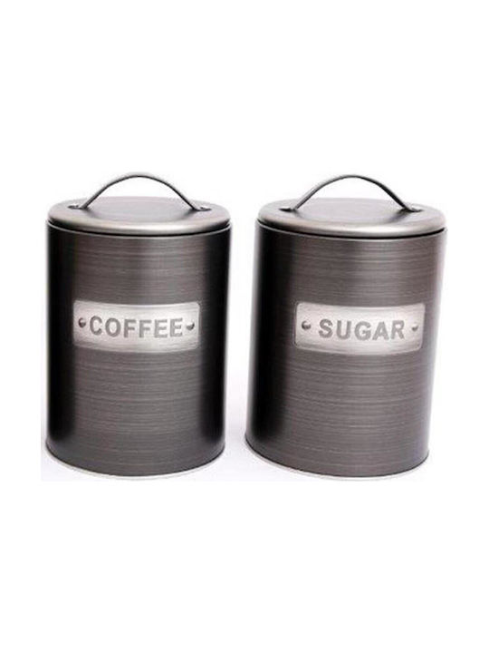 ArteLibre Set of 2 Metal Black Coffee and Sugar Jars with Lid 10.7x10.7x16.3cm 2 Pieces