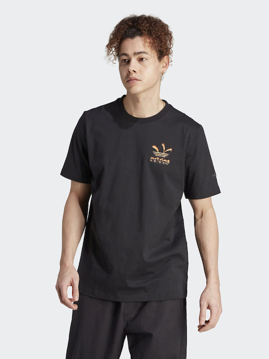 Adidas Graphics Fire Trefoil T-shirt Bărbătesc cu Mânecă Scurtă Negru