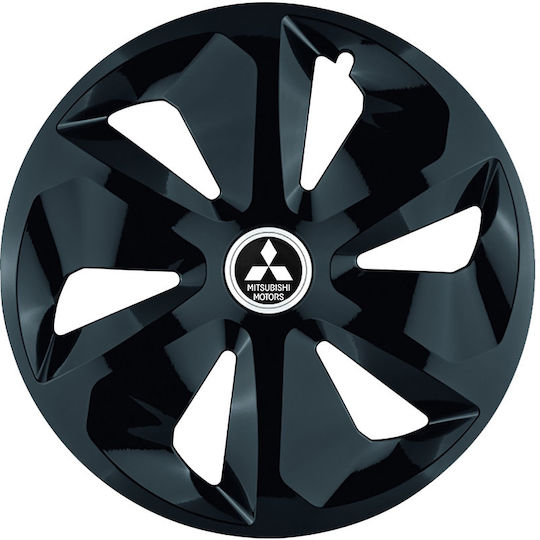 Jestic Car Hubcap Set with Mitsubishi Emblem 15" 4pcs Black
