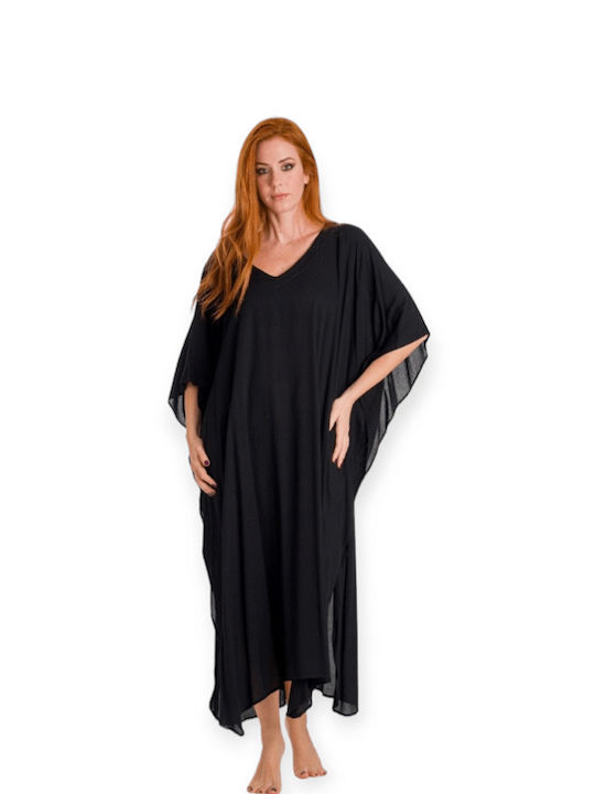 Viscose caftan with crease 651 BLACK