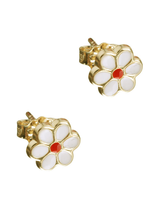 Children's Earrings Flower in Yellow Gold and 9 White enamel Gatsa SK01000