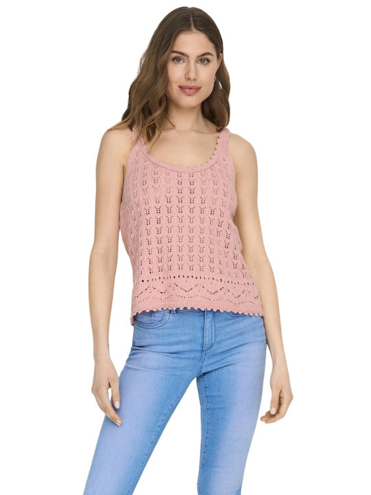 Only Women's Summer Blouse with Straps & V Neck Pink