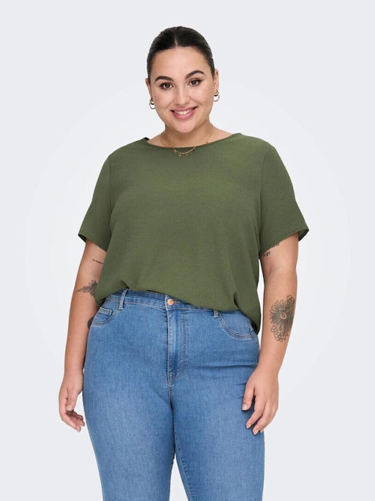 Only Damen Sommer Bluse Kurzärmelig Khaki