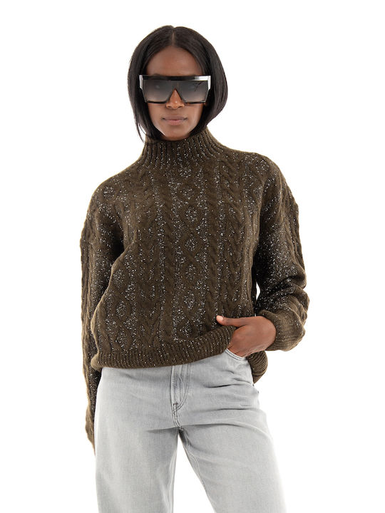 Scotch & Soda Women's Long Sleeve Pullover Wool Turtleneck Khaki