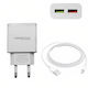 Treqa Ladegerät mit 2 USB-A Anschlüsse und Kabel Blitzschlag Weißs (CH-631-L)