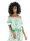 Vero Moda Κοντομάνικη Γυναικεία Μπλούζα Off-Shoulder Καλοκαιρινή Floral Πράσινη