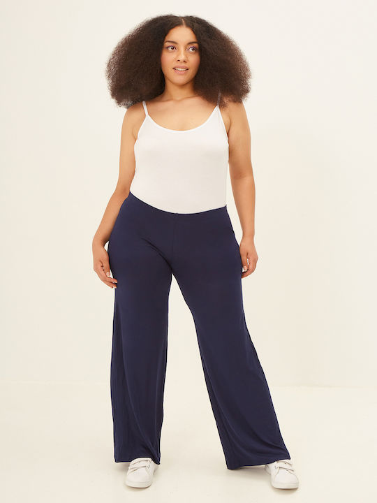 Women's Fabric Trousers with Elastic Navy Blue