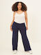 Women's Fabric Trousers with Elastic Navy Blue