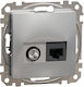 Schneider Electric Διπλή Πρίζα Δικτύου RJ45 με Πλαίσιο Τύπου Cat6 σε Γκρι Χρώμα SDD113469T