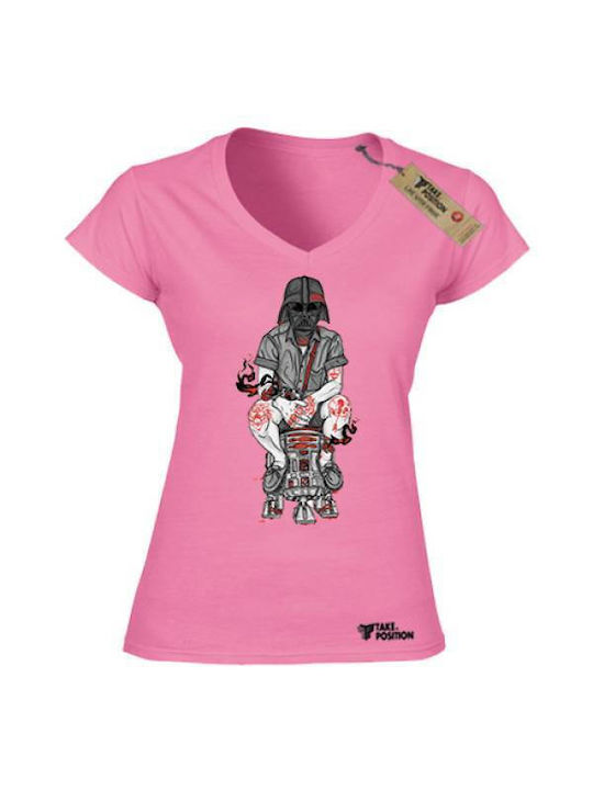 Takeposition Try Relax Women's T-shirt with V Neckline Pink