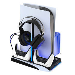 Imp Tech DLX+ LED Multi Function Charger Tower Charging Station for 2 controllers PS5 White
