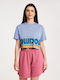 Cho Γυναικείο Crop T-shirt Μπλε