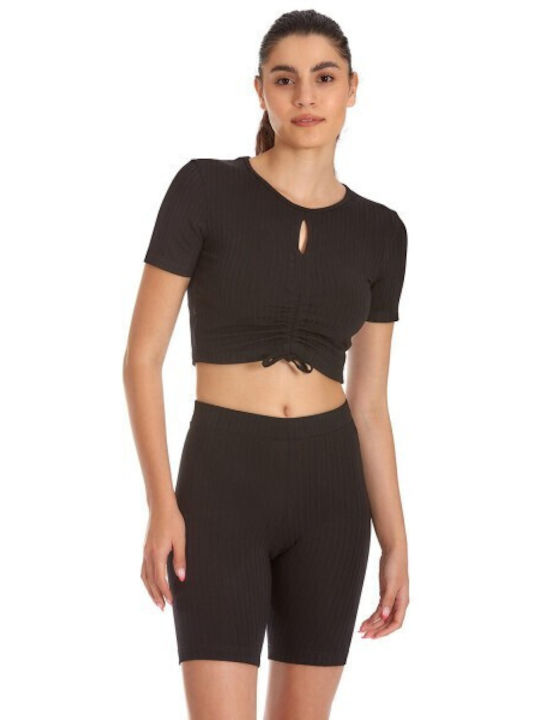 Admiral Femeie Crop Tricou Negru