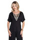 Women's Summer Blouse Short Sleeve with V Neckline Black