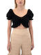 WOMEN AUGUST Γυναικείο Crop Top Κοντομάνικο Καλοκαιρινό Μαύρο