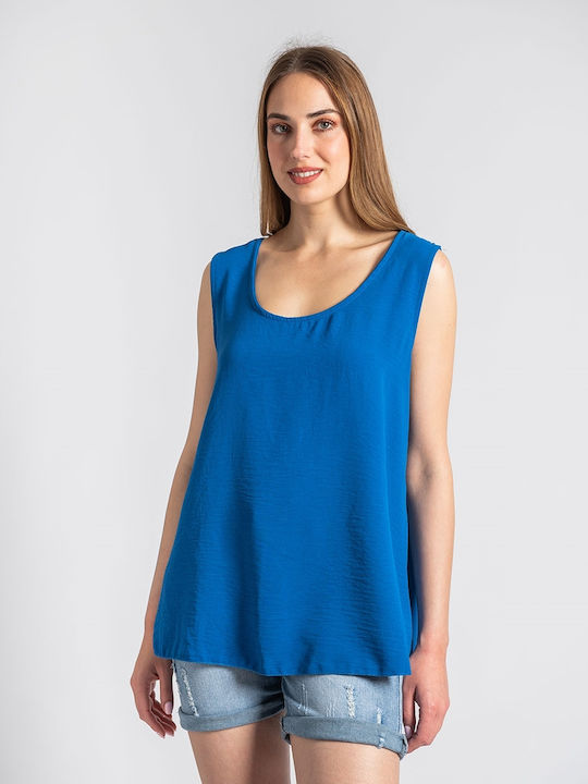 InShoes Women's Summer Blouse Sleeveless Blue