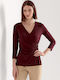 Ralph Lauren Women's Blouse Long Sleeve with V Neckline Burgundy