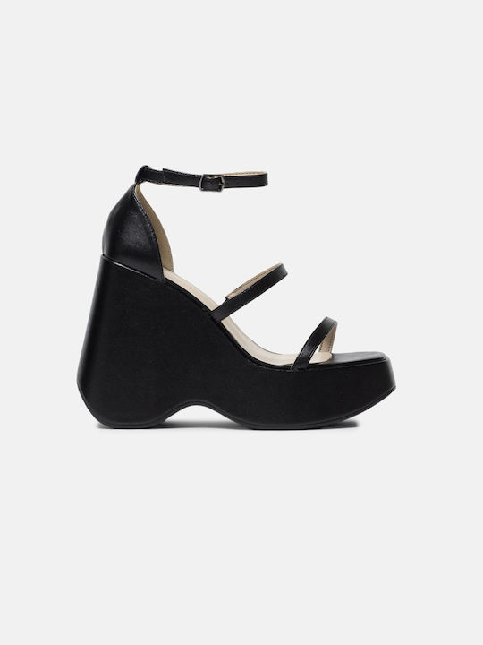 InShoes Women's Ankle Strap Platforms Black