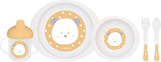 Saro Feeding Set Panda made of Plastic with Non-Slip Base Yellow 5pcs for 6+ months
